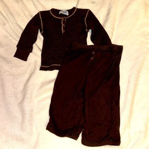 SPLENDID FOR KITSON BROWN THERMAL HENLEY TOP & KNIT PANTS EUC 3-6 MONTHS SOFT
